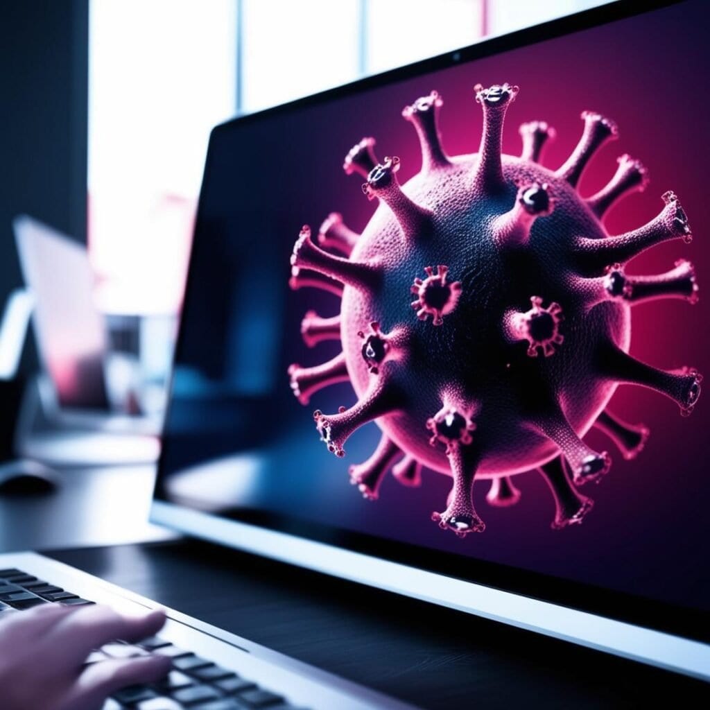 Computer virus shown on a laptop screen