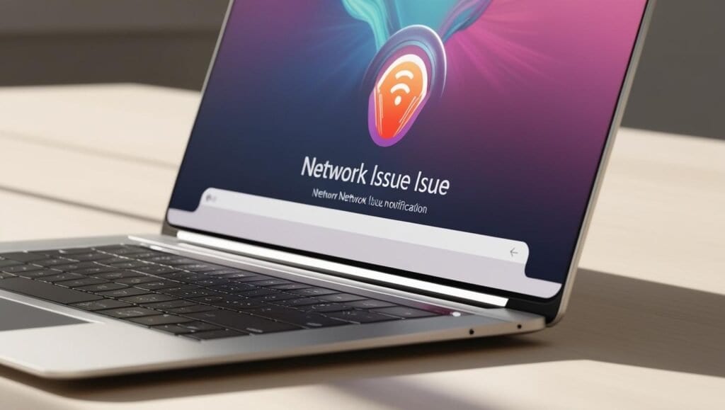  image showing a computer with a network issue notification.